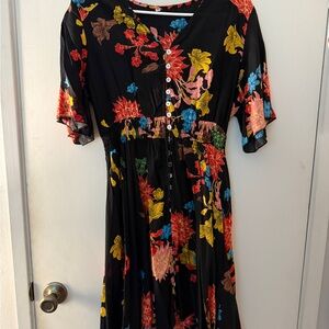 Amazon Essentials Black Floral Midi Dress